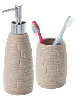 Seifenspender, Beige -Haushaltsgegenstände Geschäft BathroomSlate Set Beige per