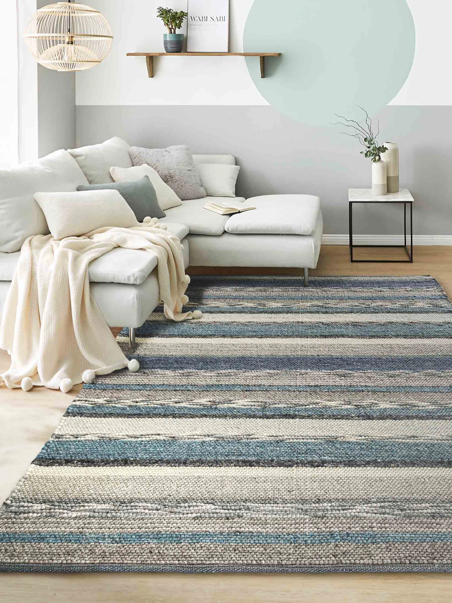 Woll-Teppich, Blue Stripes 1 Woll-Teppich, Blue Stripes