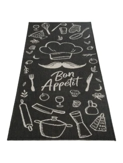 Küchenläufer, Black/White -Haushaltsgegenstände Geschäft Cuisine FlachgewebeTeppich Schwarz BlackWhite 80x200 fper