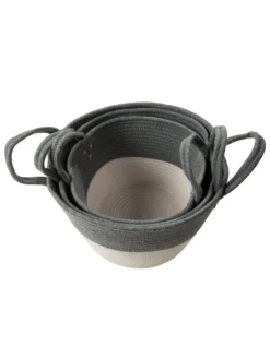 Korb, Grau/Weiss -Haushaltsgegenstände Geschäft DoubleBag Korb GrauWeiss Set innen per