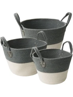 Korb, Grau/Weiss -Haushaltsgegenstände Geschäft DoubleBag Korb GrauWeiss Set per2