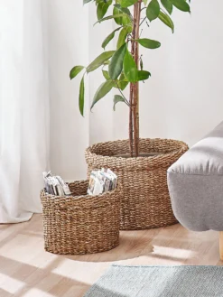 Korb, Natur Seegras -Haushaltsgegenstände Geschäft FoldingCylinder Korb Braun NaturSeegras mil