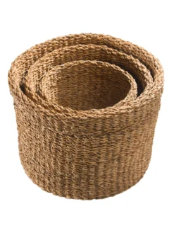 Korb, Natur Seegras -Haushaltsgegenstände Geschäft FoldingCylinder Korb Braun NaturSeegras set2