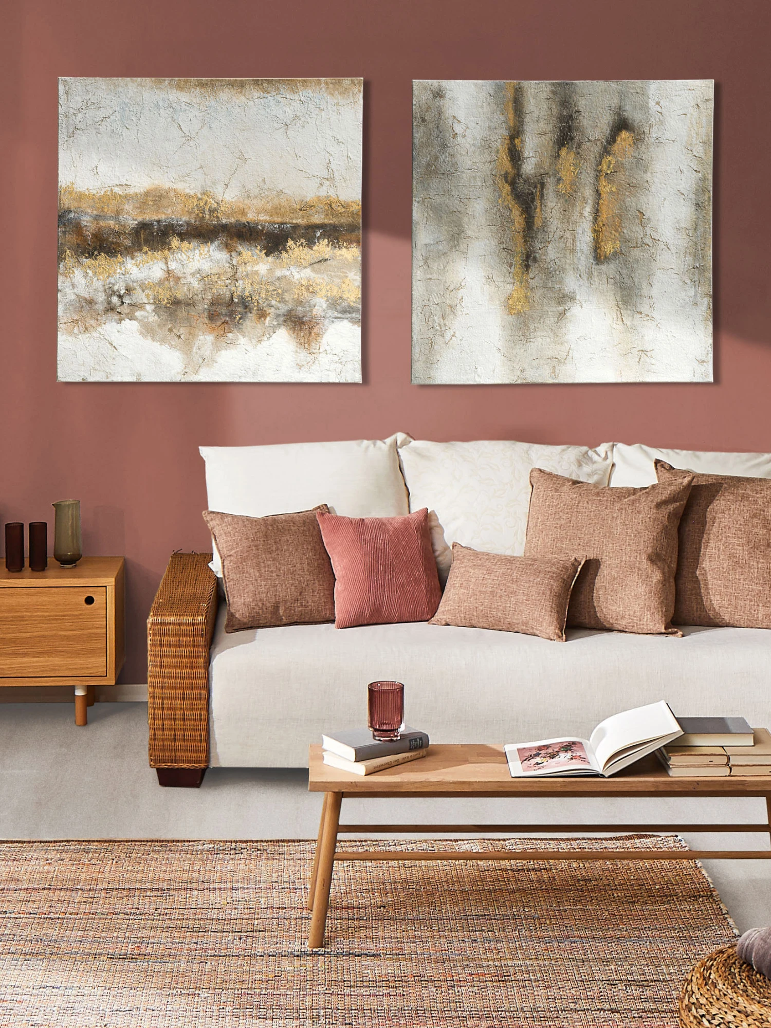 Leinwand-handgemalt, Beige 1 Leinwand-handgemalt, Beige