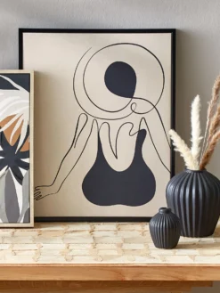 Leinwand-Druck-gerahmt, Beige/Schwarz